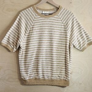 Striped Beige and White Short Sleeve Sweater